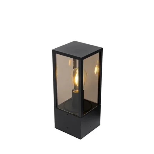 QAZQA Buitenlamp zwart met smoke glas met grondpin en kabelmof 40cm IP44 - Charlois