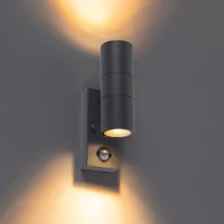 QAZQA Buitenwandlamp antraciet 2-lichts IP44 met bewegingssensor - Duo