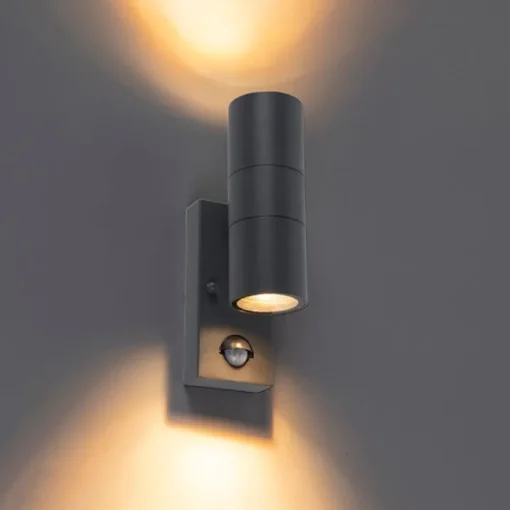 QAZQA Buitenwandlamp antraciet 2-lichts IP44 met bewegingssensor - Duo