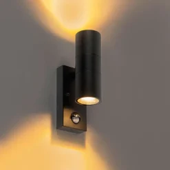 QAZQA Buitenwandlamp zwart 2-lichts met bewegingssensor IP44 - Duo