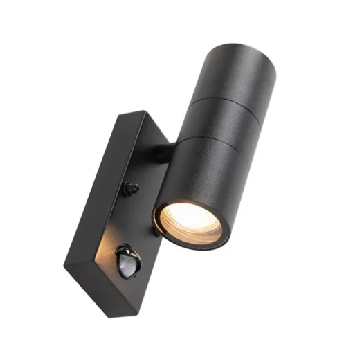 QAZQA Buitenwandlamp zwart 2-lichts met bewegingssensor IP44 - Duo