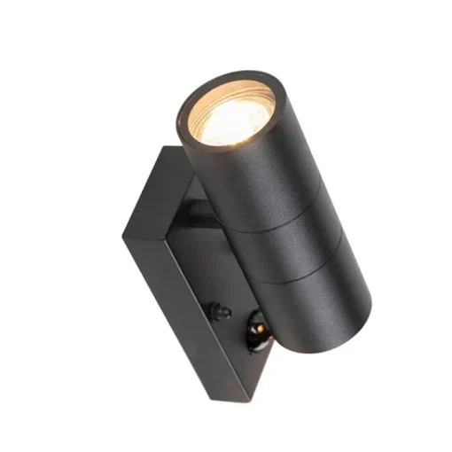 QAZQA Buitenwandlamp zwart 2-lichts met bewegingssensor IP44 - Duo