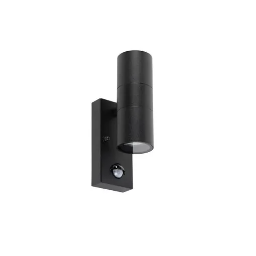 QAZQA Buitenwandlamp zwart 2-lichts met bewegingssensor IP44 - Duo