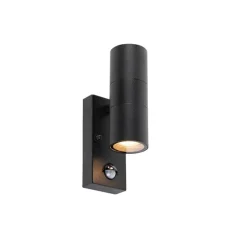 QAZQA Buitenwandlamp zwart 2-lichts met bewegingssensor IP44 - Duo