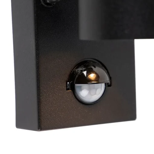 QAZQA Buitenwandlamp zwart 2-lichts met bewegingssensor IP44 - Duo