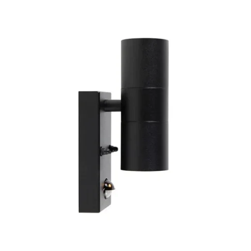QAZQA Buitenwandlamp zwart 2-lichts met bewegingssensor IP44 - Duo