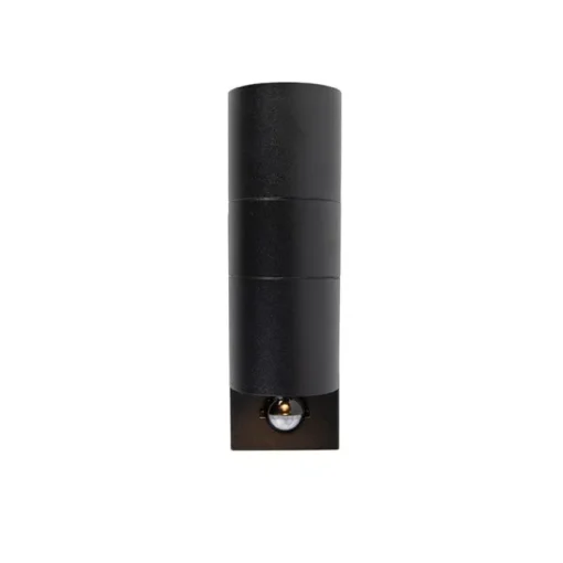 QAZQA Buitenwandlamp zwart 2-lichts met bewegingssensor IP44 - Duo