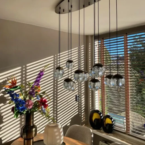 QAZQA Design hanglamp donker brons met helder glas 12-lichts - Inge
