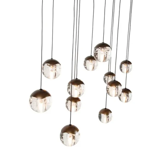 QAZQA Design hanglamp donker brons met helder glas 12-lichts - Inge
