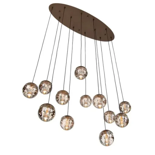 QAZQA Design hanglamp donker brons met helder glas 12-lichts - Inge