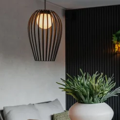QAZQA Design hanglamp zwart met opaal IP44 - Angela