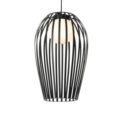 QAZQA Design hanglamp zwart met opaal IP44 - Angela
