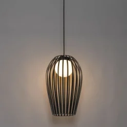 QAZQA Design hanglamp zwart met opaal IP44 - Angela