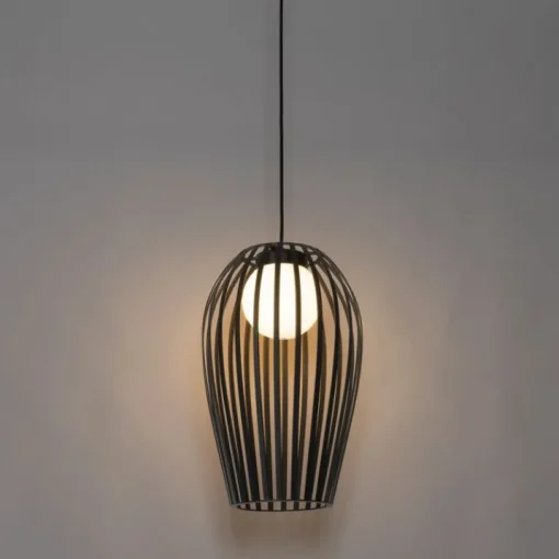 QAZQA Design hanglamp zwart met opaal IP44 - Angela