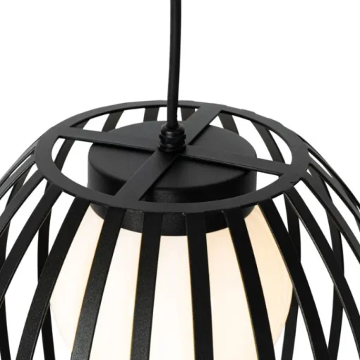 QAZQA Design hanglamp zwart met opaal IP44 - Angela