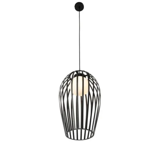 QAZQA Design hanglamp zwart met opaal IP44 - Angela