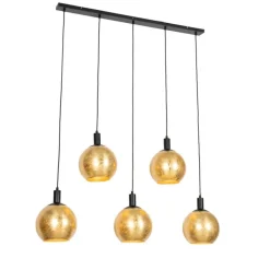 QAZQA Design hanglamp zwart met goud glas 5-lichts - Bert