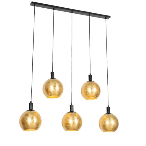 QAZQA Design hanglamp zwart met goud glas 5-lichts - Bert