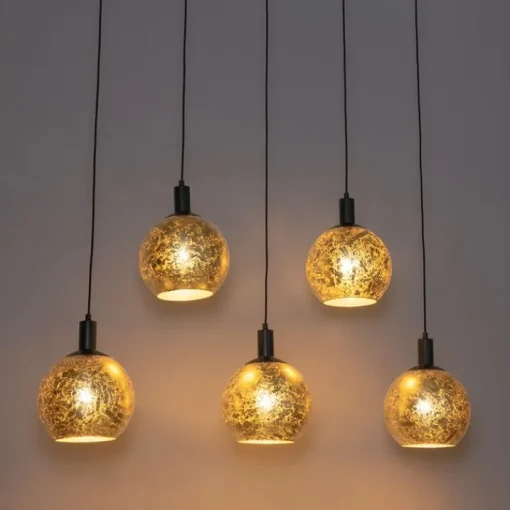 QAZQA Design hanglamp zwart met goud glas 5-lichts - Bert