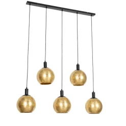 QAZQA Design hanglamp zwart met goud glas 5-lichts - Bert