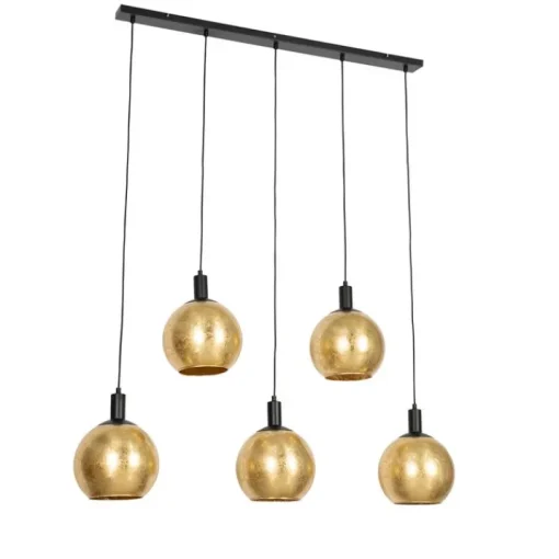 QAZQA Design hanglamp zwart met goud glas 5-lichts - Bert