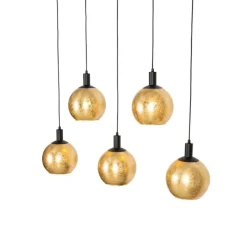 QAZQA Design hanglamp zwart met goud glas 5-lichts - Bert
