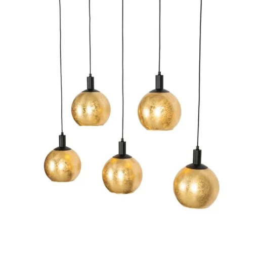 QAZQA Design hanglamp zwart met goud glas 5-lichts - Bert