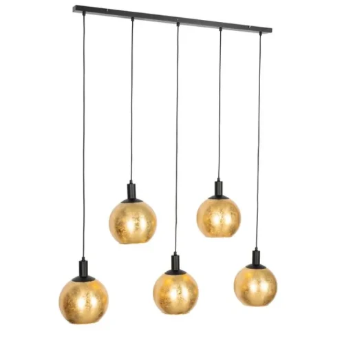 QAZQA Design hanglamp zwart met goud glas 5-lichts - Bert