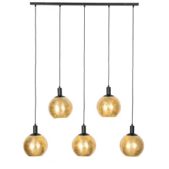 QAZQA Design hanglamp zwart met goud glas 5-lichts - Bert