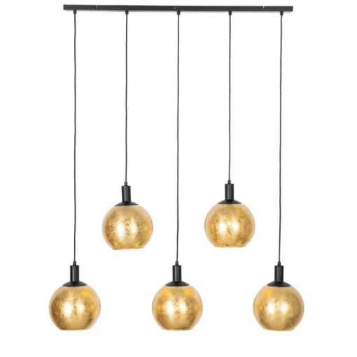 QAZQA Design hanglamp zwart met goud glas 5-lichts - Bert