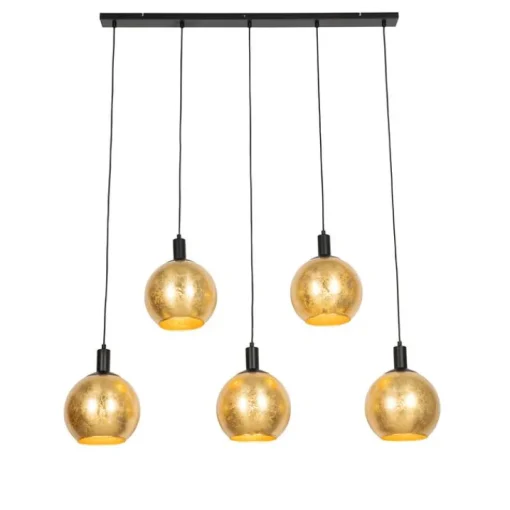 QAZQA Design hanglamp zwart met goud glas 5-lichts - Bert
