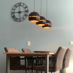 QAZQA Design hanglamp zwart met gouden binnenkant 3-lichts - Buell