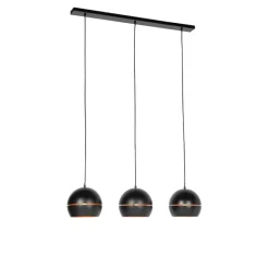 QAZQA Design hanglamp zwart met gouden binnenkant 3-lichts - Buell