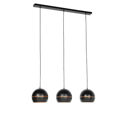 QAZQA Design hanglamp zwart met gouden binnenkant 3-lichts - Buell