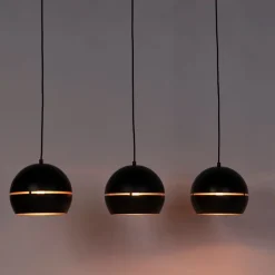 QAZQA Design hanglamp zwart met gouden binnenkant 3-lichts - Buell