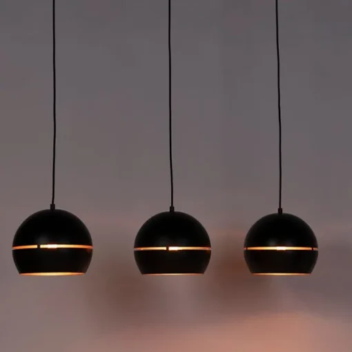QAZQA Design hanglamp zwart met gouden binnenkant 3-lichts - Buell