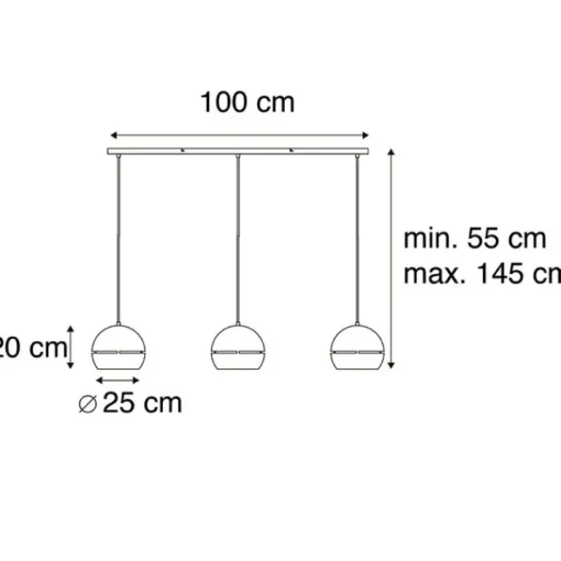 QAZQA Design hanglamp zwart met gouden binnenkant 3-lichts - Buell