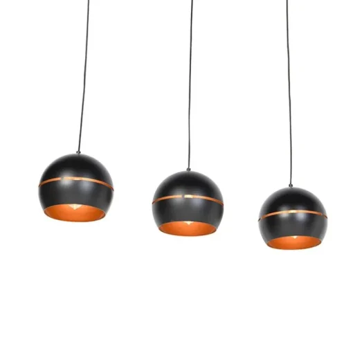 QAZQA Design hanglamp zwart met gouden binnenkant 3-lichts - Buell