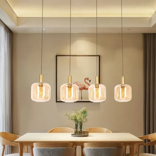 QAZQA Design hanglamp zwart met messing en amber glas 4-lichts - Zuzanna