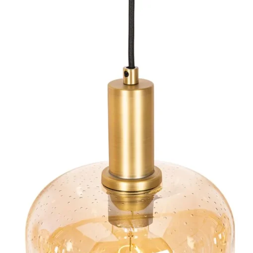 QAZQA Design hanglamp zwart met messing en amber glas 4-lichts - Zuzanna