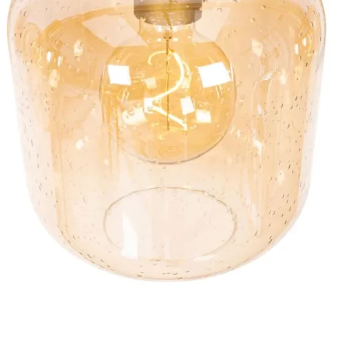 QAZQA Design hanglamp zwart met messing en amber glas 4-lichts - Zuzanna