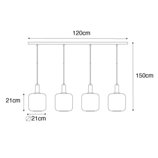 QAZQA Design hanglamp zwart met messing en amber glas 4-lichts - Zuzanna