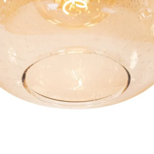 QAZQA Design hanglamp zwart met messing en amber glas 4-lichts - Zuzanna