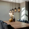 QAZQA Design hanglamp zwart met smoke glas 4-lichts - Dome