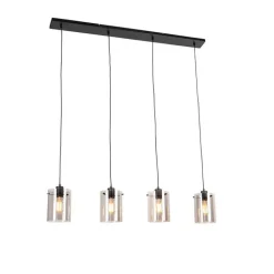 QAZQA Design hanglamp zwart met smoke glas 4-lichts - Dome