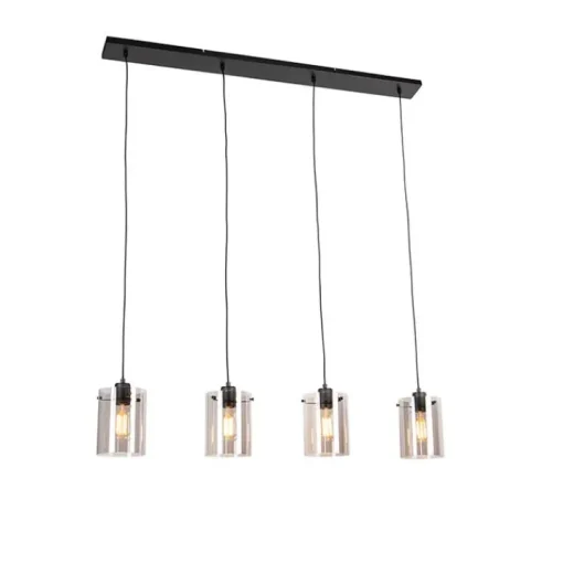 QAZQA Design hanglamp zwart met smoke glas 4-lichts - Dome