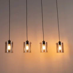 QAZQA Design hanglamp zwart met smoke glas 4-lichts - Dome