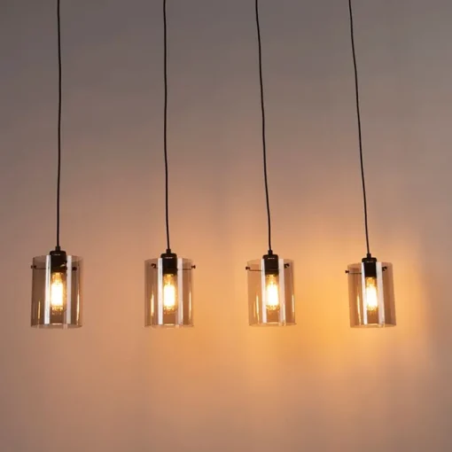 QAZQA Design hanglamp zwart met smoke glas 4-lichts - Dome