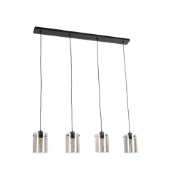 QAZQA Design hanglamp zwart met smoke glas 4-lichts - Dome