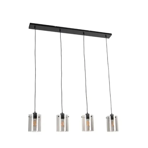 QAZQA Design hanglamp zwart met smoke glas 4-lichts - Dome